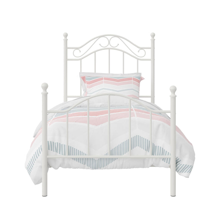 Nalani Traditional Metal Bed Frame with Headboard and Footboard - White