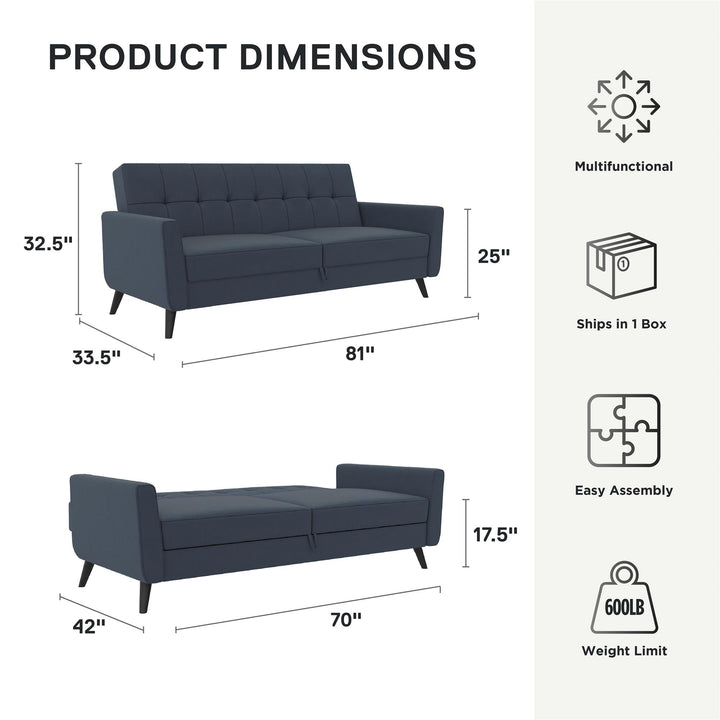 Parker Futon with Storage - Blue