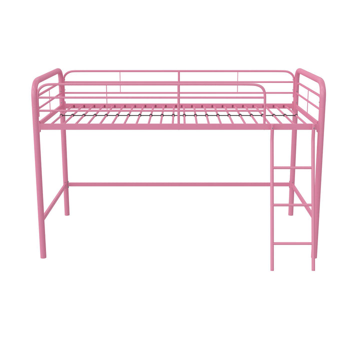 Jett Junior Loft Bed with Metal Frame and Built-In Ladder - Pink - Twin