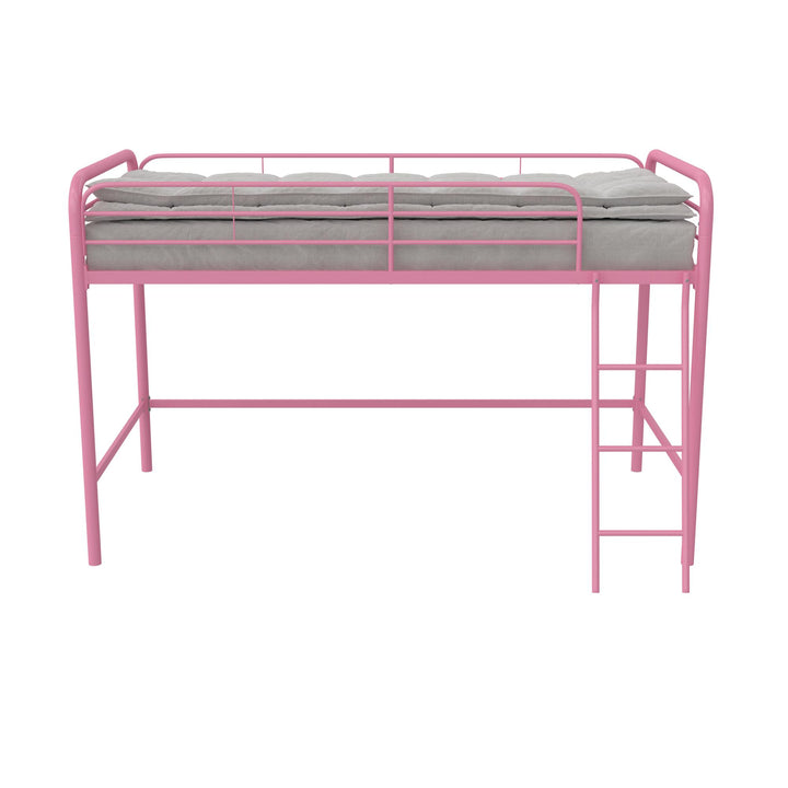 Jett Junior Loft Bed with Metal Frame and Built-In Ladder - Pink - Twin