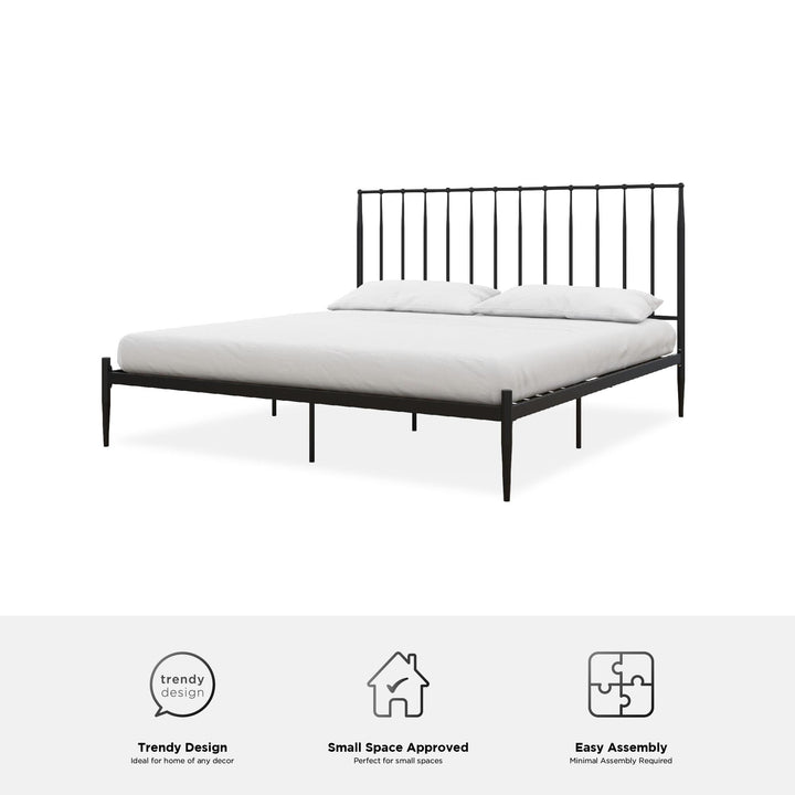 Giulia Modern Metal Platform Bed with Headboard and Underbed Clearance - Black - King