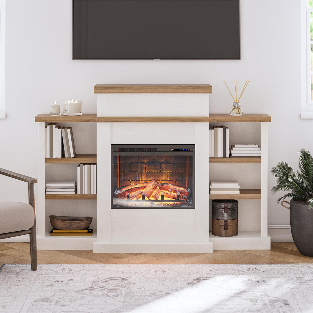 Gateswood Electric Fireplace with Mantel and Bookcase - Plaster