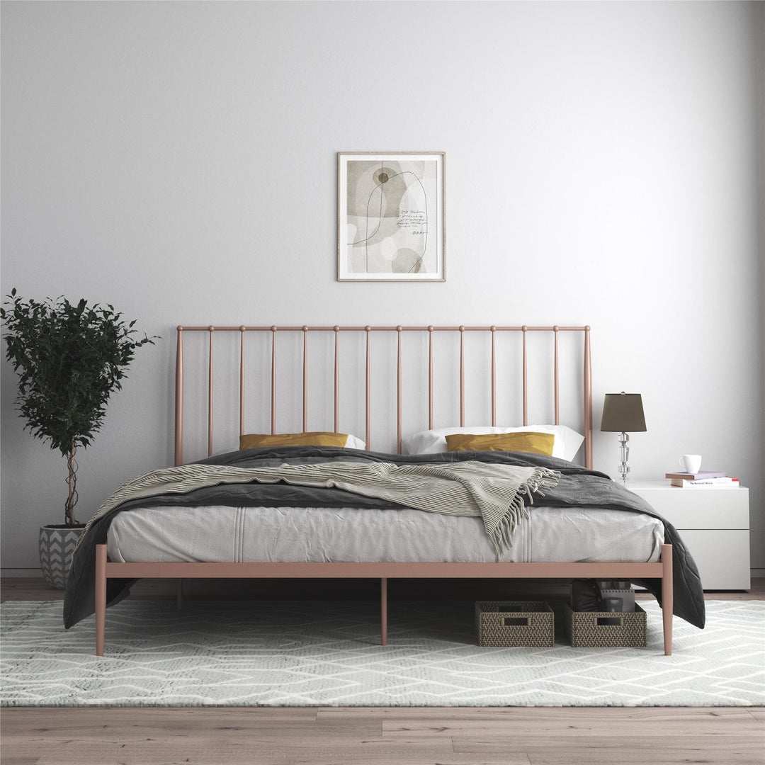 Giulia Modern Metal Platform Bed with Headboard and Underbed Clearance - Millennial Pink - King