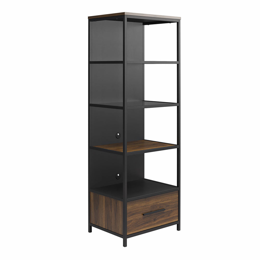 Mixed Media Audio Pier with Shelves and Drawer -  Columbia Walnut