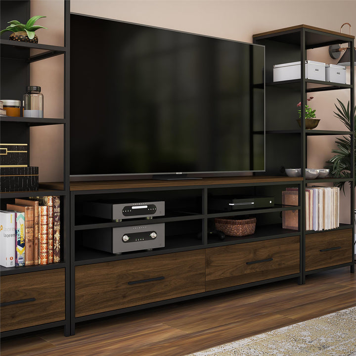 Structure Mixed Media TV Stand with 4 Shelves and 2 Drawers for TVs up to 60 Inches - Columbia Walnut