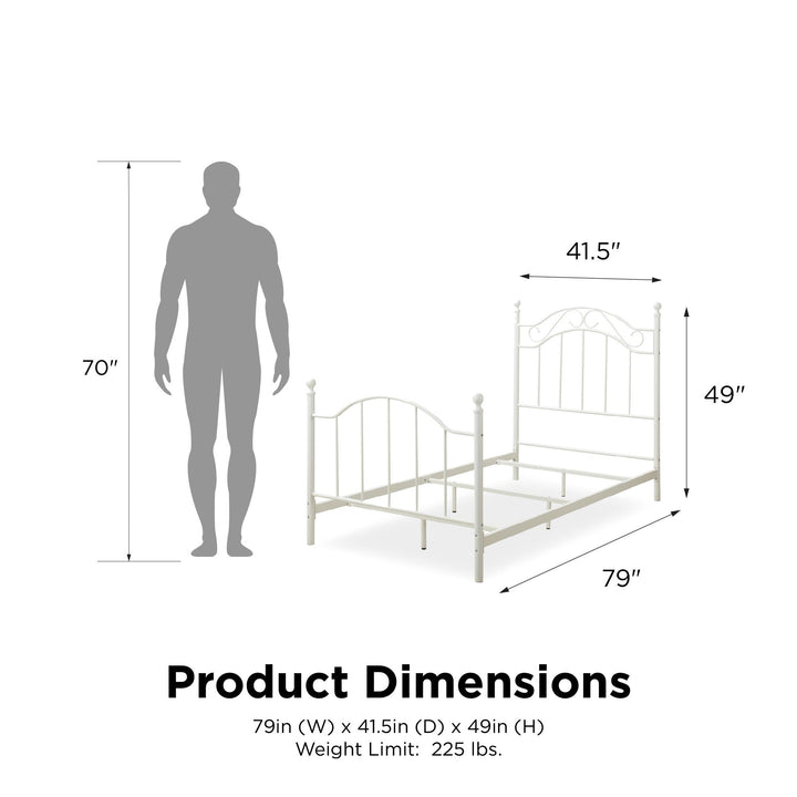 Nalani Traditional Metal Bed Frame with Headboard and Footboard - White