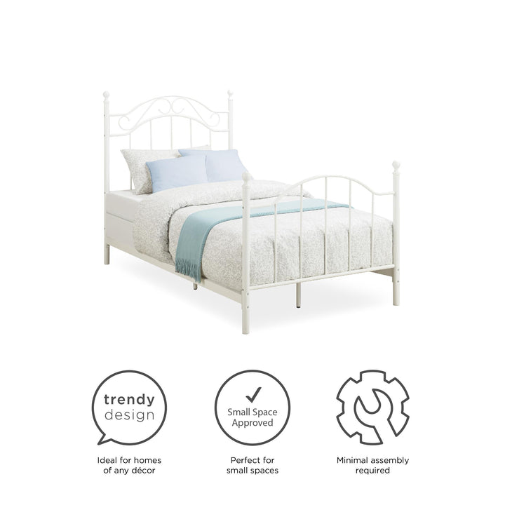 Nalani Traditional Metal Bed Frame with Headboard and Footboard - White