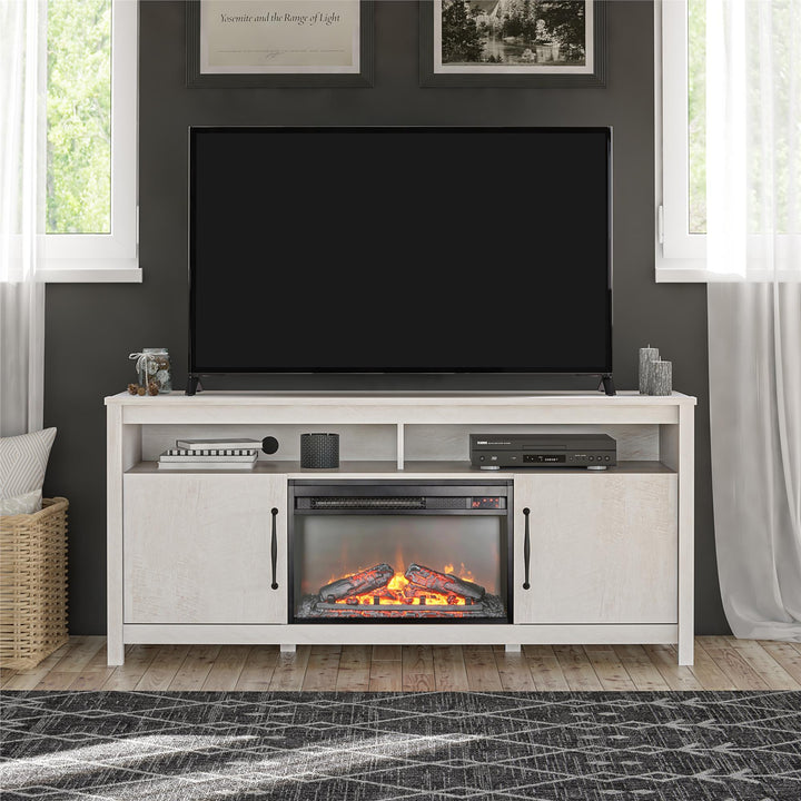 Augusta Electric Fireplace and TV Console for TVs up to 65 Inches - Ivory Oak