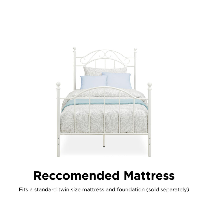 Nalani Traditional Metal Bed Frame with Headboard and Footboard - White
