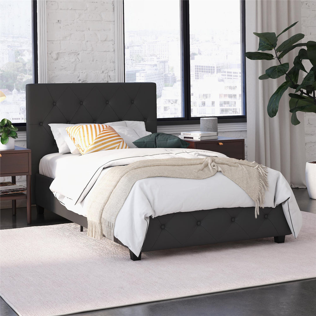 Dakota Upholstered Platform Bed With Diamond Button Tufted Heaboard - Gray - Twin