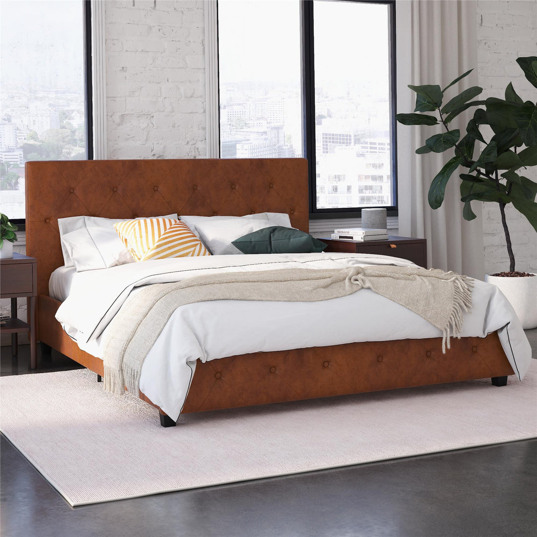 Dakota Contemporary Upholstered Platform Bed with Headboard - Camel - Queen