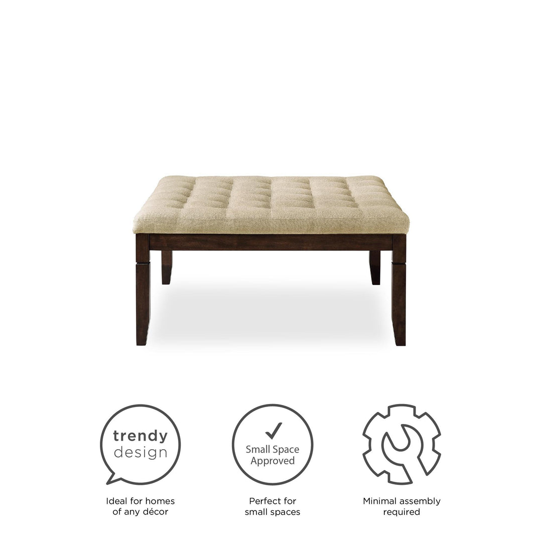 Charlie Square Ottoman with Wood Frame and Upholstered Cushion Top - Beige