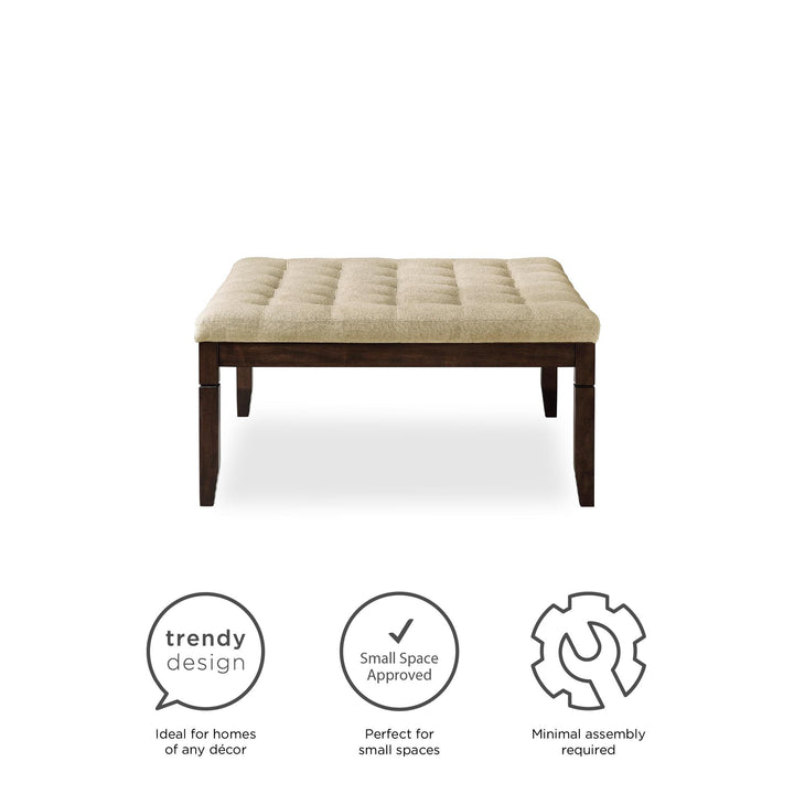 Charlie Square Ottoman with Wood Frame and Upholstered Cushion Top - Beige