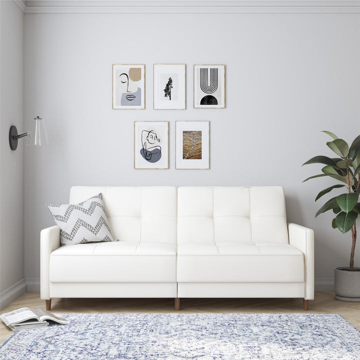 Andora Tufted Upholstered Coil Futon with Wooden Legs - White