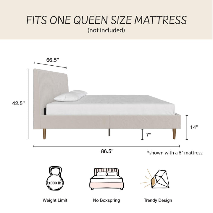 Comfortable Channel Tufted Headboard Bed -  Ivory 