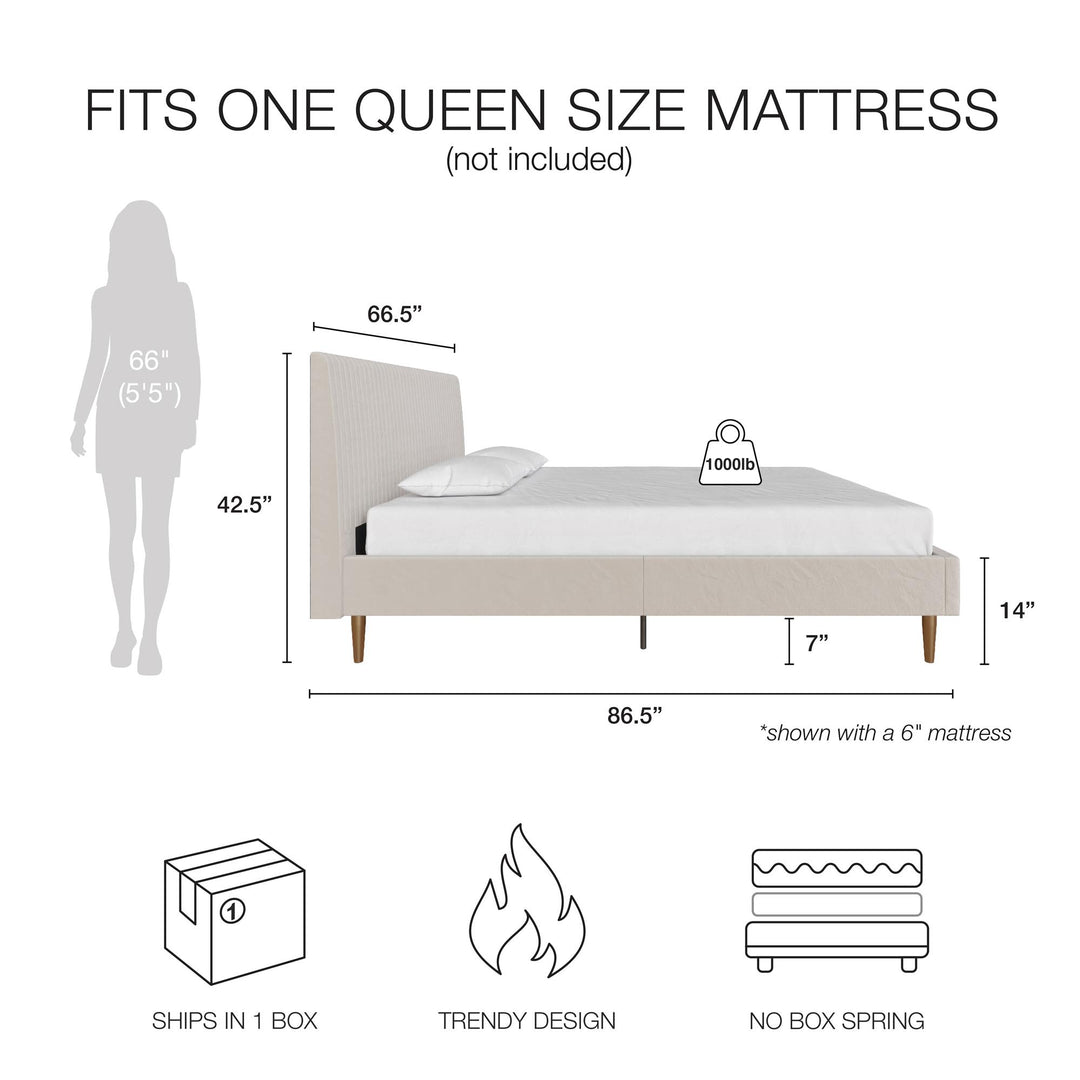 Daphne Velvet Upholstered Bed with Channel Tufted Headboard - Ivory - Queen