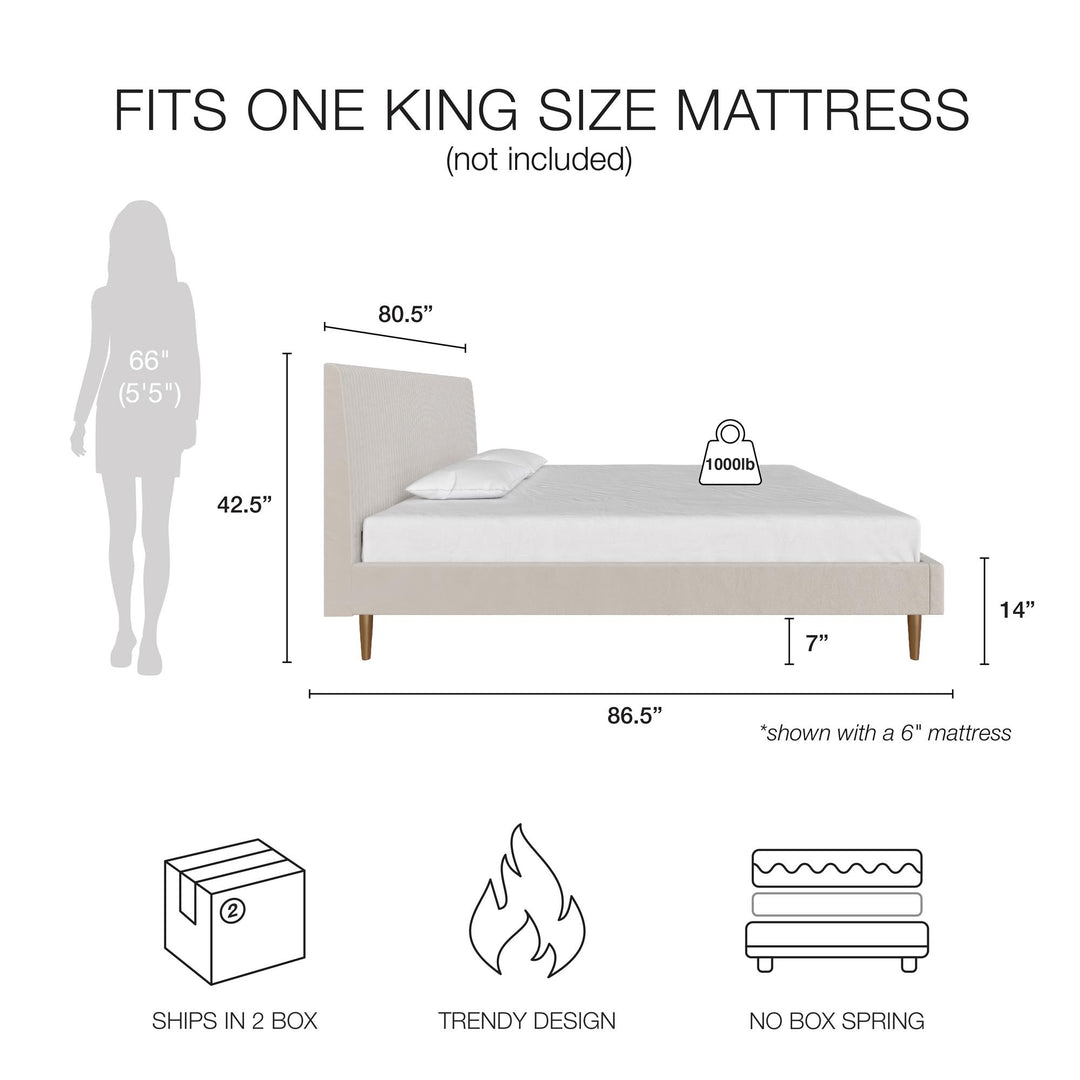Daphne Velvet Upholstered Bed with Channel Tufted Headboard - Ivory - King
