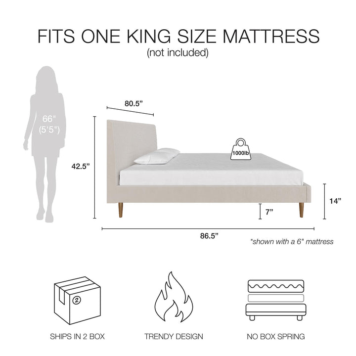 Daphne Velvet Upholstered Bed with Channel Tufted Headboard - Ivory - King