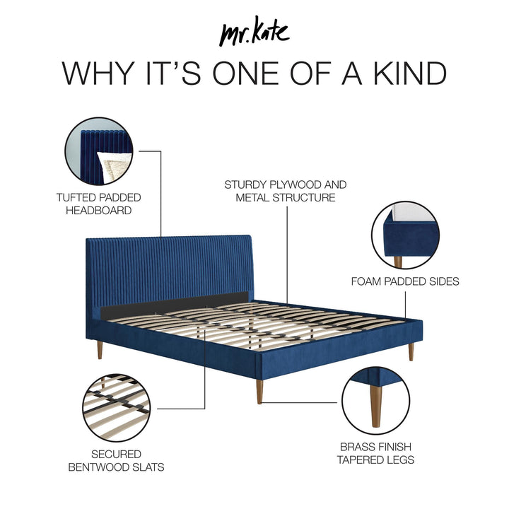 Daphne Velvet Upholstered Bed with Channel Tufted Headboard - Blue - King