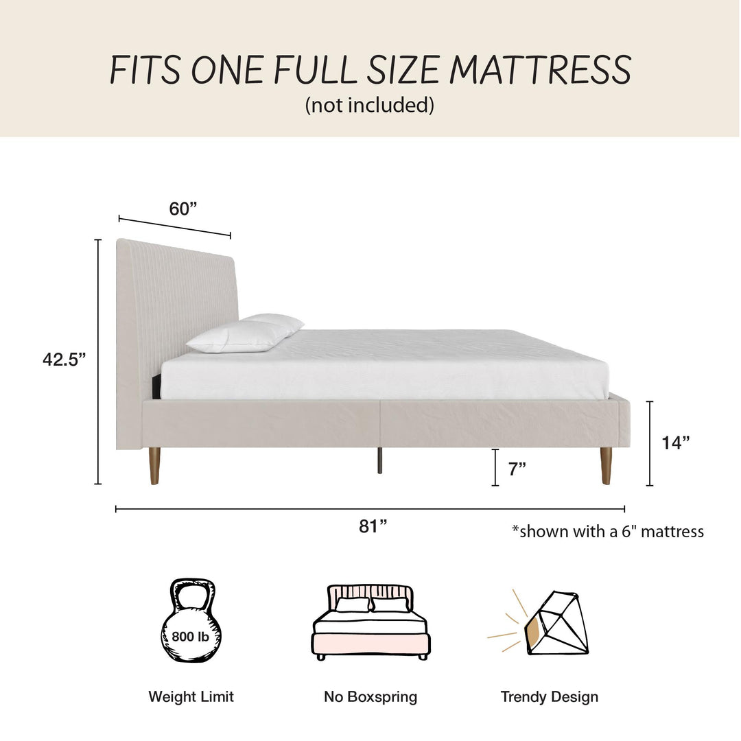 Daphne Velvet Upholstered Bed with Channel Tufted Headboard  -  Ivory 