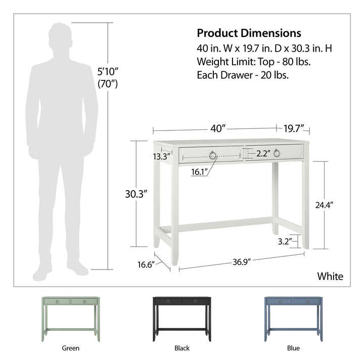 Elegant Desk with 2 Drawers -  Blue