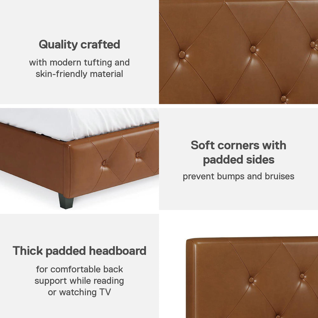 Dakota Upholstered Platform Bed With Diamond Button Tufted Heaboard - Camel - Full
