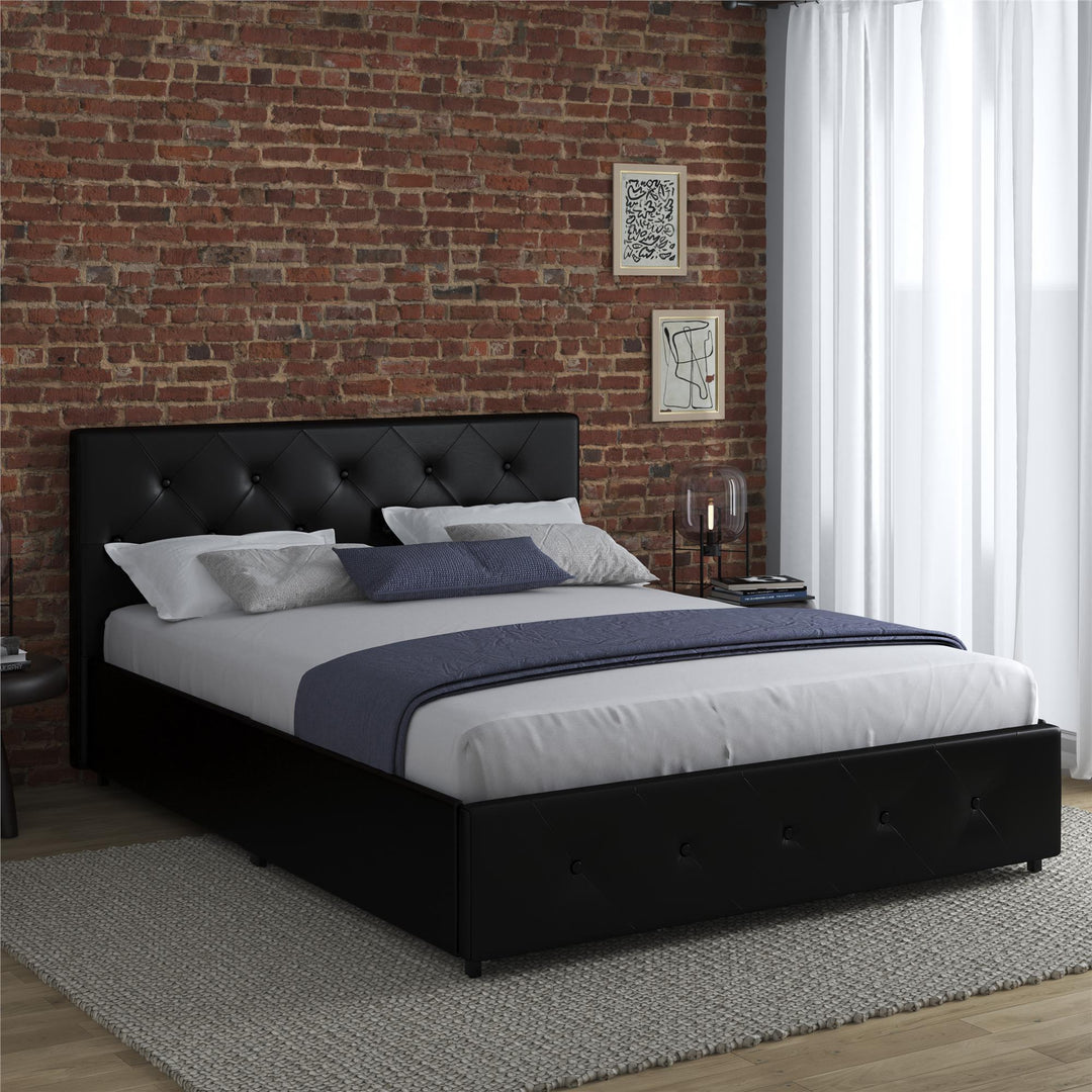 Dakota Upholstered Bed with Left Or Right Storage Drawers - Black Faux Leather - Full