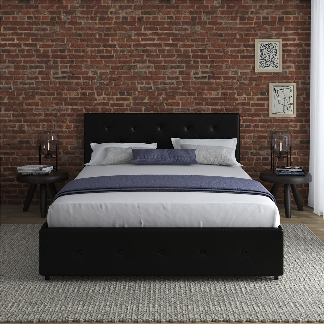 Dakota Upholstered Bed with Left Or Right Storage Drawers - Black Faux Leather - Full