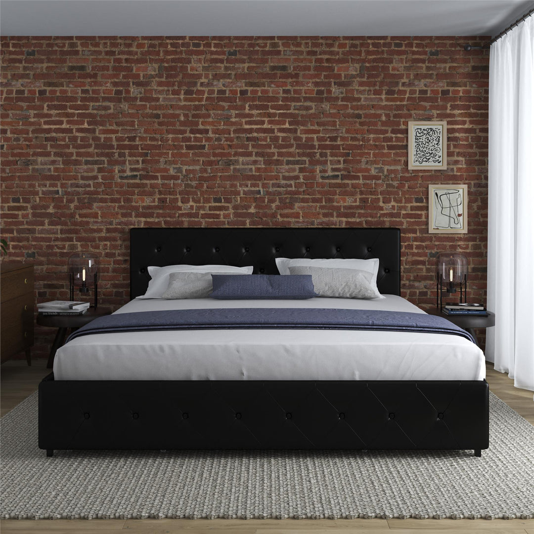 Dakota Upholstered Bed with Left Or Right Storage Drawers - Black Faux Leather - King