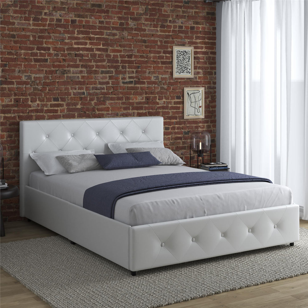 Dakota Upholstered Bed with Left Or Right Storage Drawers - White Faux leather - Full