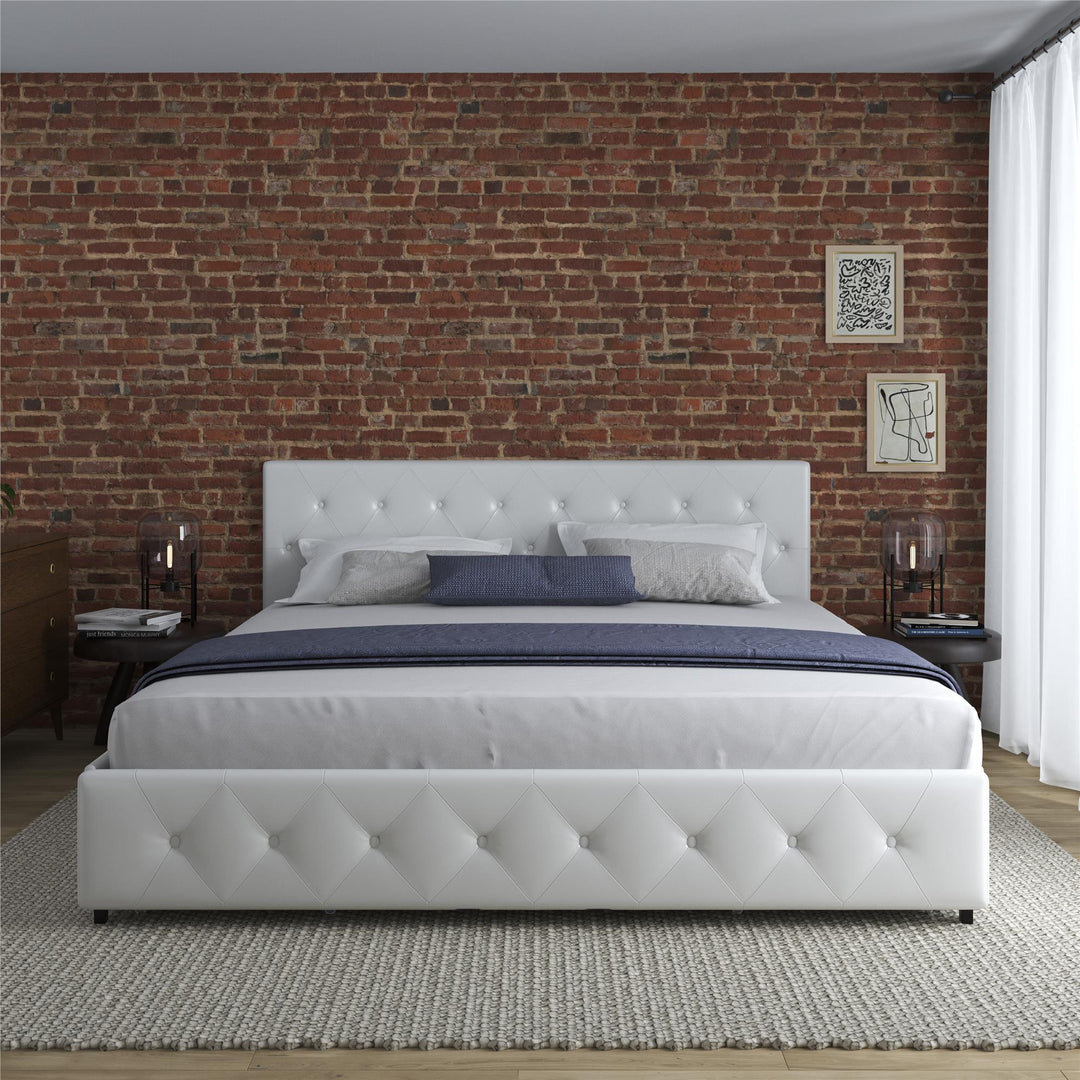 Dakota Upholstered Bed with Left Or Right Storage Drawers - White Faux leather - King