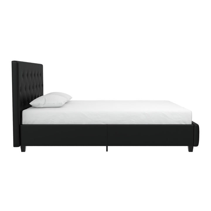 Dakota Upholstered Platform Bed With Diamond Button Tufted Headboard - Black Faux Leather - Full