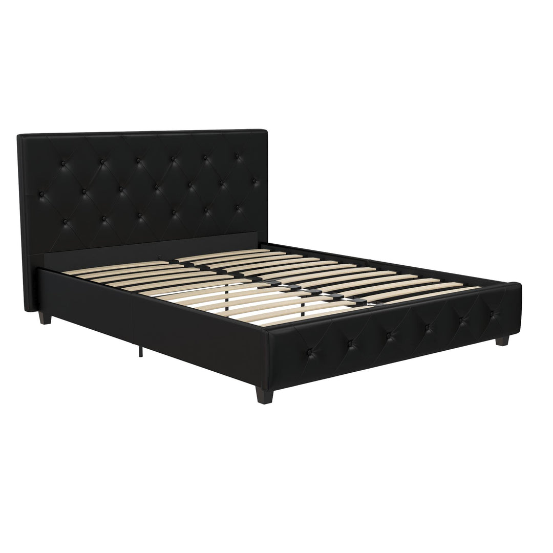 Dakota Upholstered Platform Bed With Diamond Button Tufted Heaboard - Black Faux Leather - Full