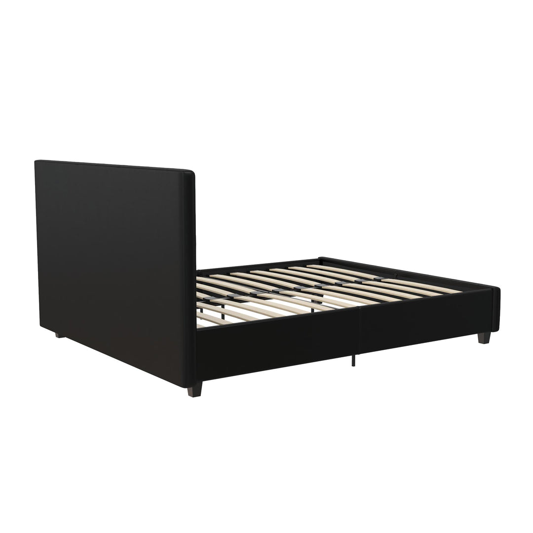 Dakota Upholstered Platform Bed With Diamond Button Tufted Headboard - Black Faux Leather - Queen