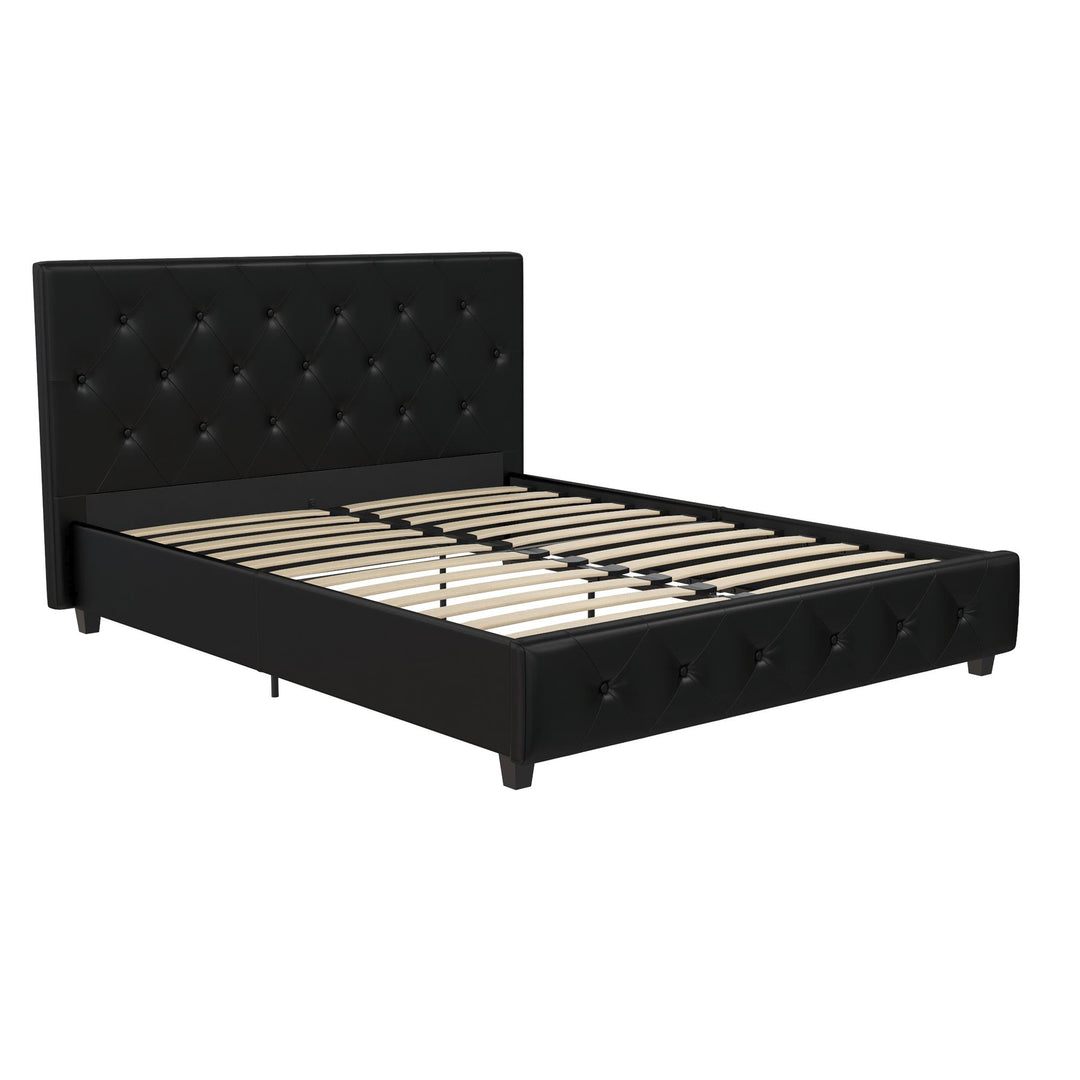 Dakota Upholstered Platform Bed With Diamond Button Tufted Headboard - Black Faux Leather - Queen