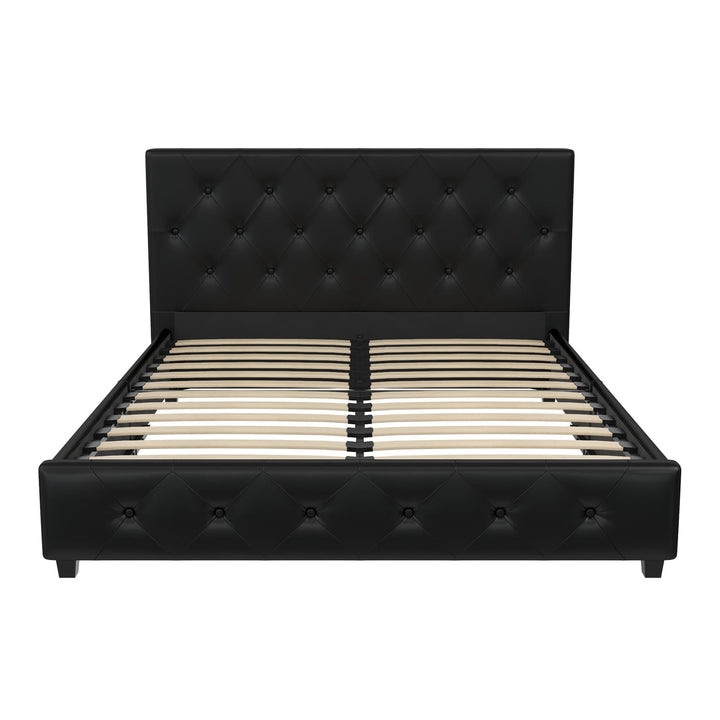 Dakota Upholstered Platform Bed With Diamond Button Tufted Headboard - Black Faux Leather - Queen