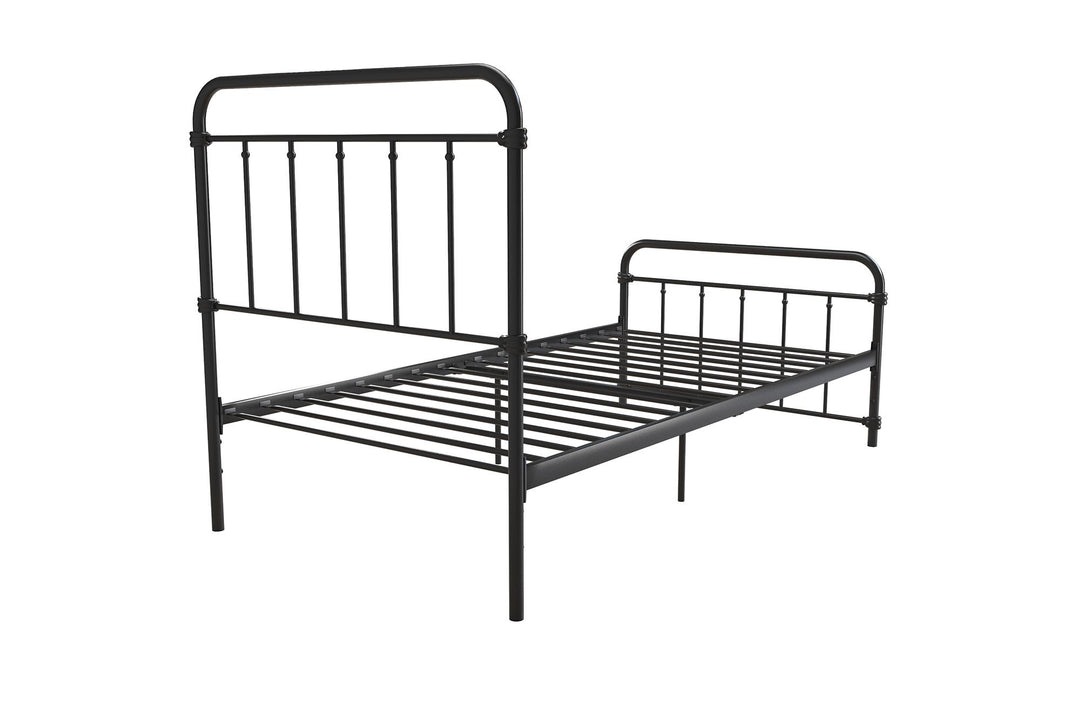 Wallace Spindle Metal Bed with Elegant Curves and Slats - Black - Twin