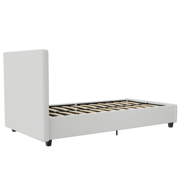Dakota Upholstered Platform Bed With Diamond Button Tufted Heaboard - White Faux leather - Twin