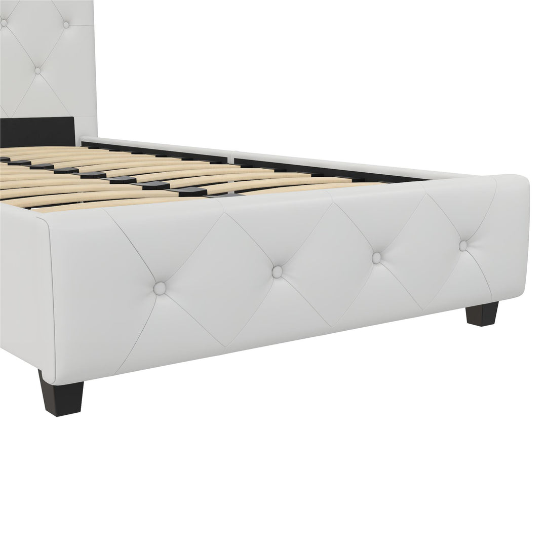 Dakota Upholstered Platform Bed With Diamond Button Tufted Heaboard - White Faux leather - Twin