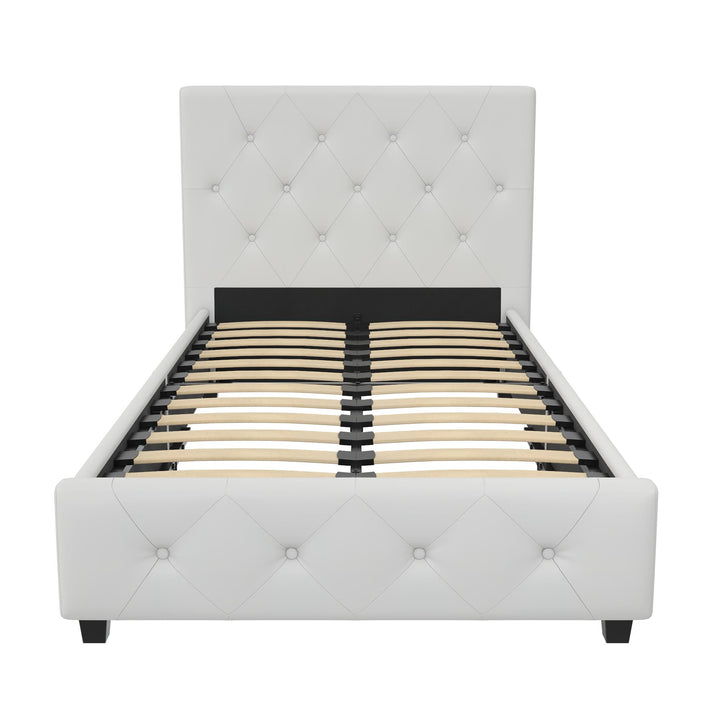Dakota Upholstered Platform Bed With Diamond Button Tufted Heaboard - White Faux leather - Twin