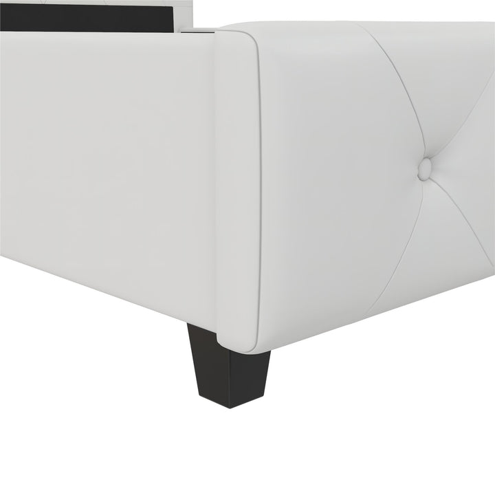 Dakota Upholstered Platform Bed With Diamond Button Tufted Heaboard - White Faux leather - Full