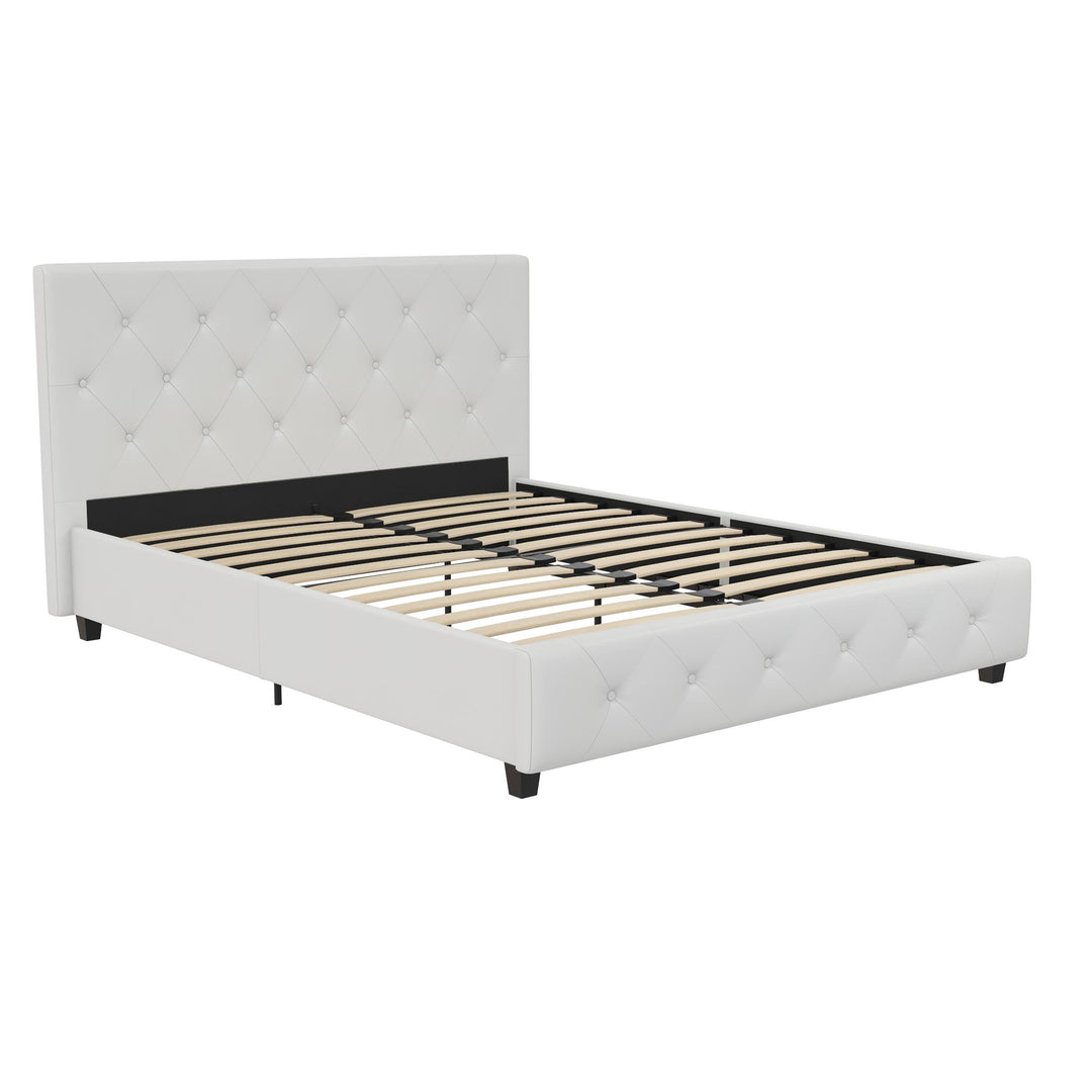Dakota Upholstered Platform Bed With Diamond Button Tufted Heaboard - White Faux leather - Full