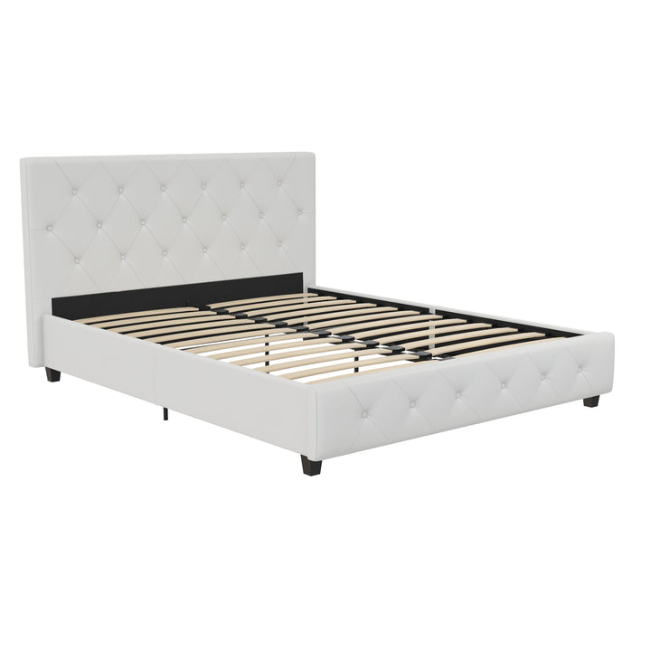 Dakota Upholstered Platform Bed With Diamond Button Tufted Heaboard - White Faux leather - Full