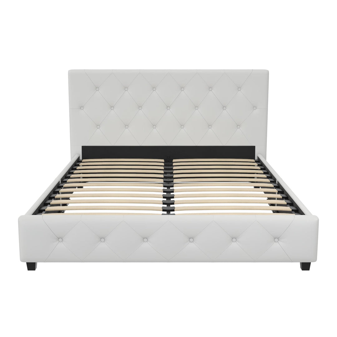 Dakota Upholstered Platform Bed With Diamond Button Tufted Heaboard - White Faux leather - Full