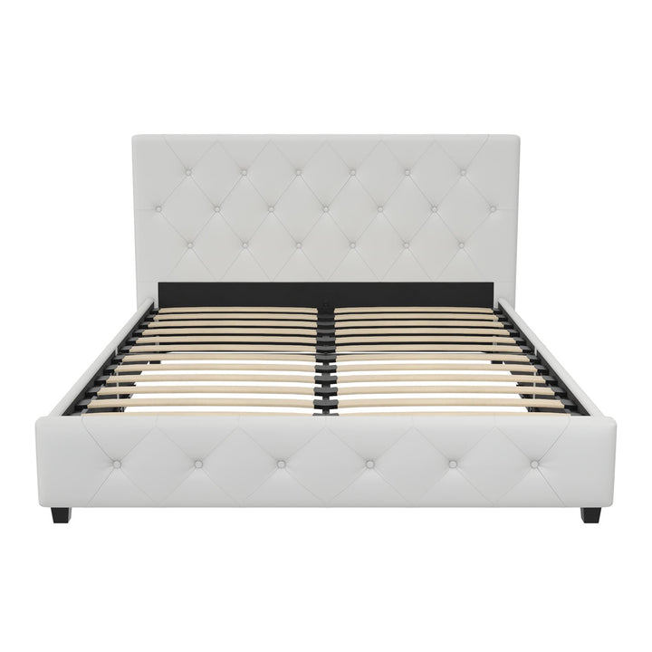 Dakota Upholstered Platform Bed With Diamond Button Tufted Heaboard - White Faux leather - Full