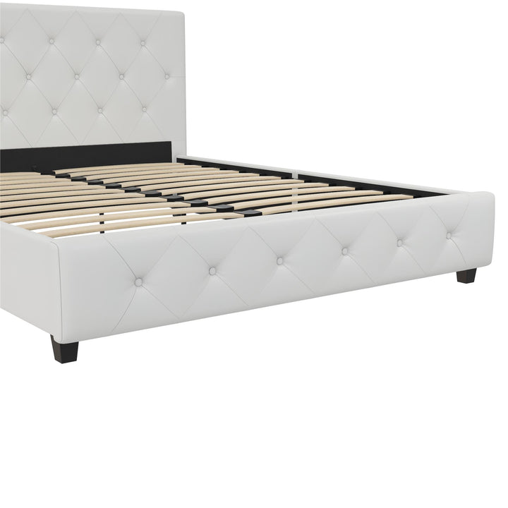 Dakota Upholstered Platform Bed With Diamond Button Tufted Heaboard - White Faux leather - Full