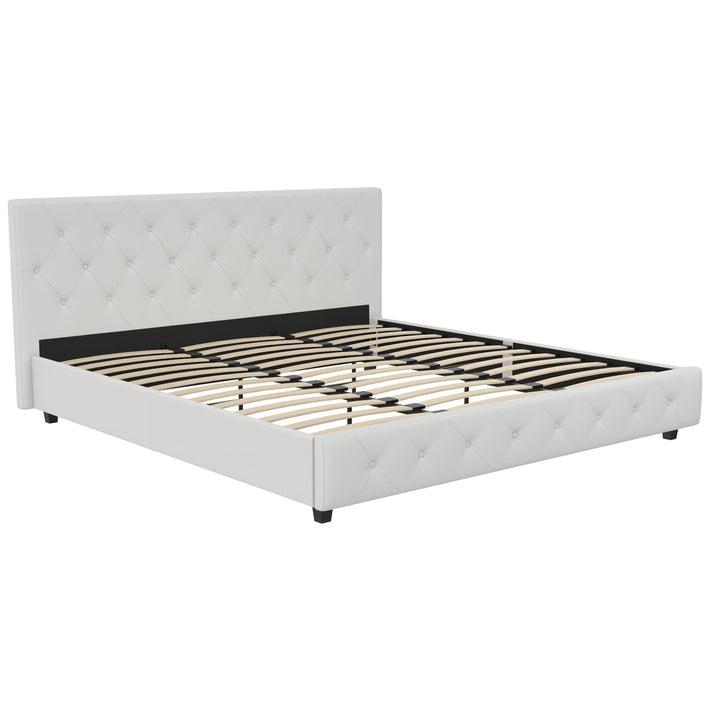 Dakota Upholstered Platform Bed With Diamond Button Tufted Headboard - White Faux leather - King
