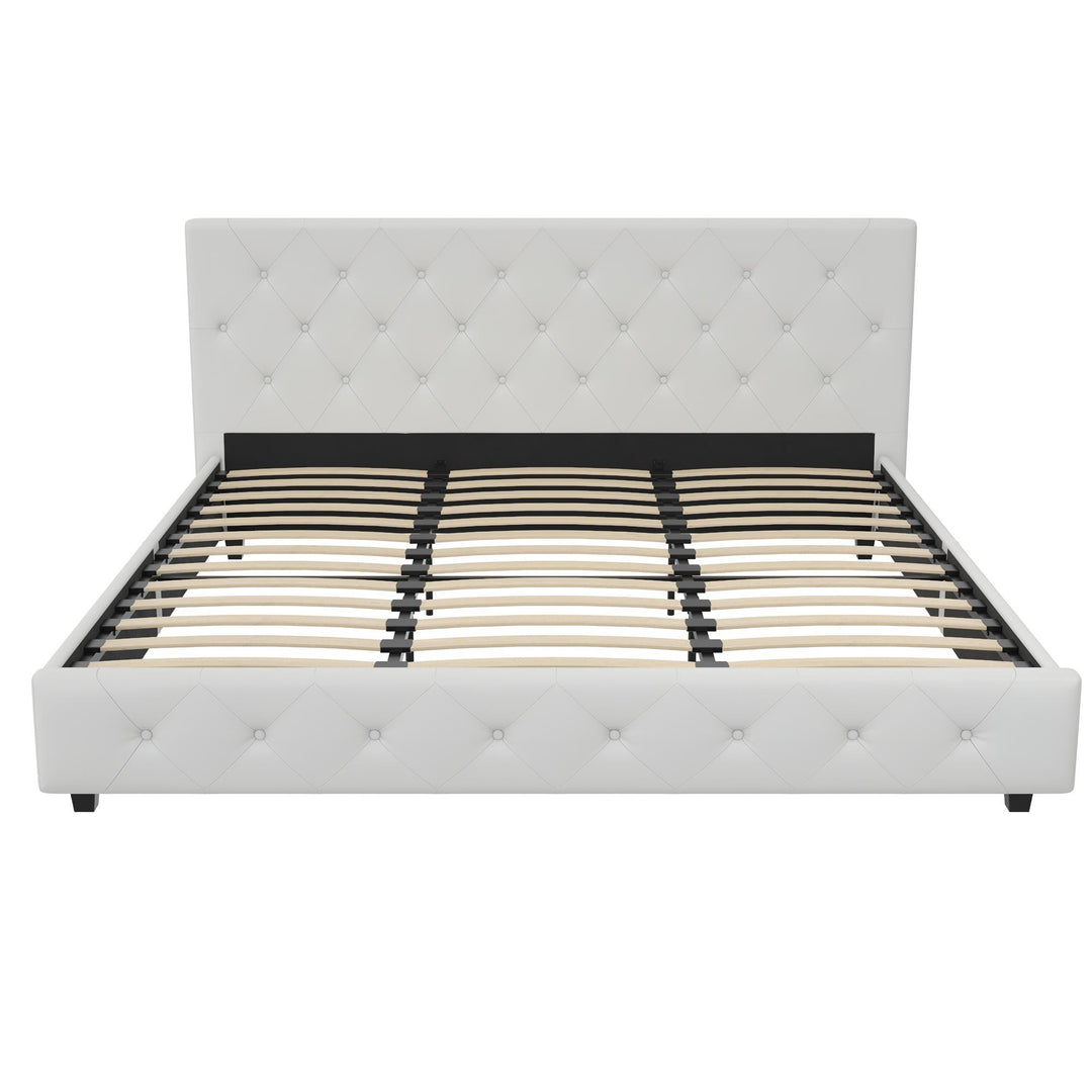 Dakota Upholstered Platform Bed With Diamond Button Tufted Heaboard - White Faux leather - King