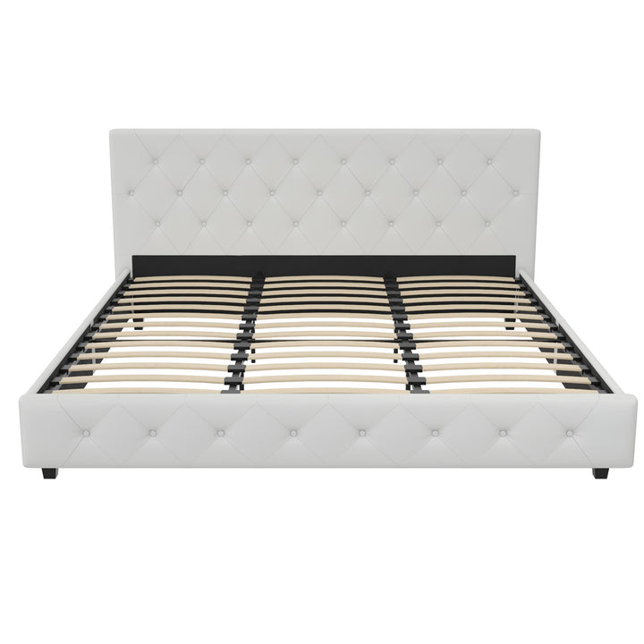 Dakota Upholstered Platform Bed With Diamond Button Tufted Headboard - White Faux leather - King