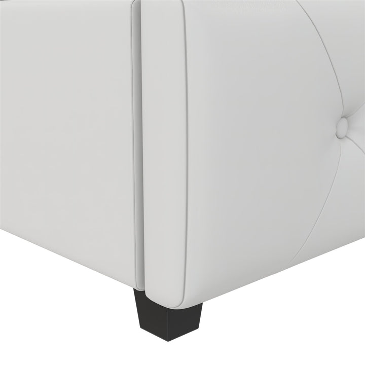 Dakota Upholstered Platform Bed With Diamond Button Tufted Headboard - White Faux leather - King